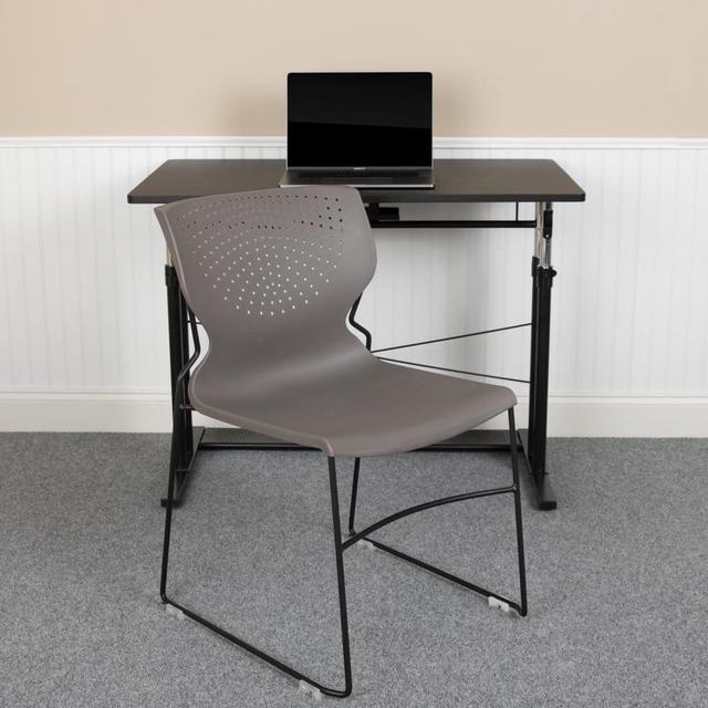 Alt view image 11 of 17 - 5 Pack HERCULES Series 661 lb. Capacity Gray Full Back Stack Chair with Black Powder Coated Frame