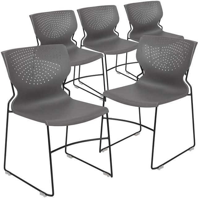 Alt view image 12 of 17 - 5 Pack HERCULES Series 661 lb. Capacity Gray Full Back Stack Chair with Black Powder Coated Frame
