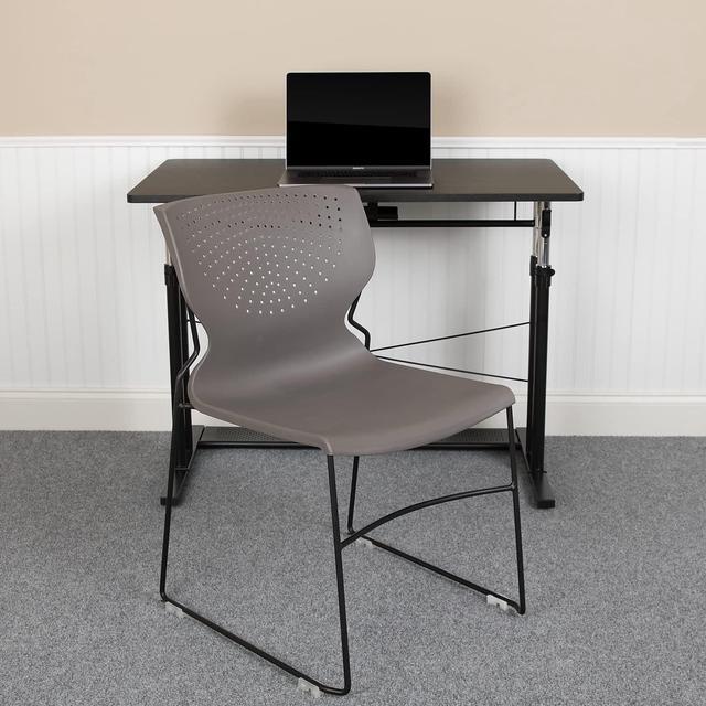 Alt view image 13 of 17 - 5 Pack HERCULES Series 661 lb. Capacity Gray Full Back Stack Chair with Black Powder Coated Frame