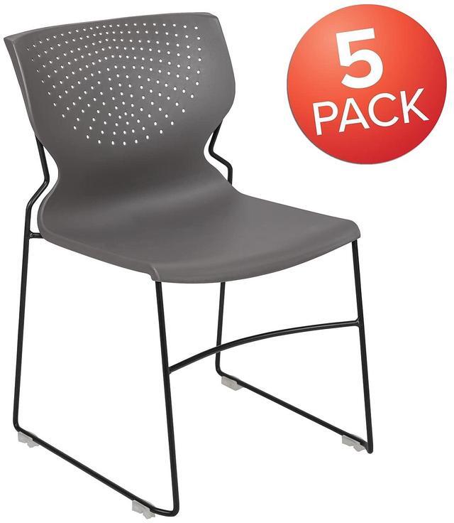 Alt view image 14 of 17 - 5 Pack HERCULES Series 661 lb. Capacity Gray Full Back Stack Chair with Black Powder Coated Frame