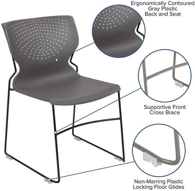 Alt view image 15 of 17 - 5 Pack HERCULES Series 661 lb. Capacity Gray Full Back Stack Chair with Black Powder Coated Frame