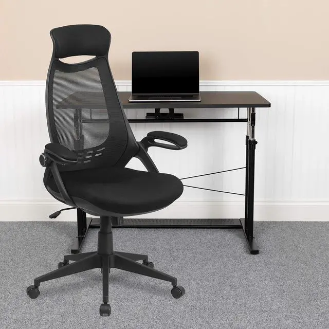 Alt view image 12 of 16 - Ivan High Back Black Mesh Executive Swivel Office Chair with Flip-Up Arms