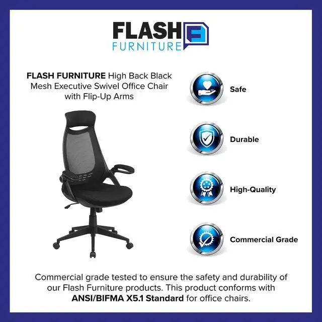 Alt view image 13 of 16 - Ivan High Back Black Mesh Executive Swivel Office Chair with Flip-Up Arms