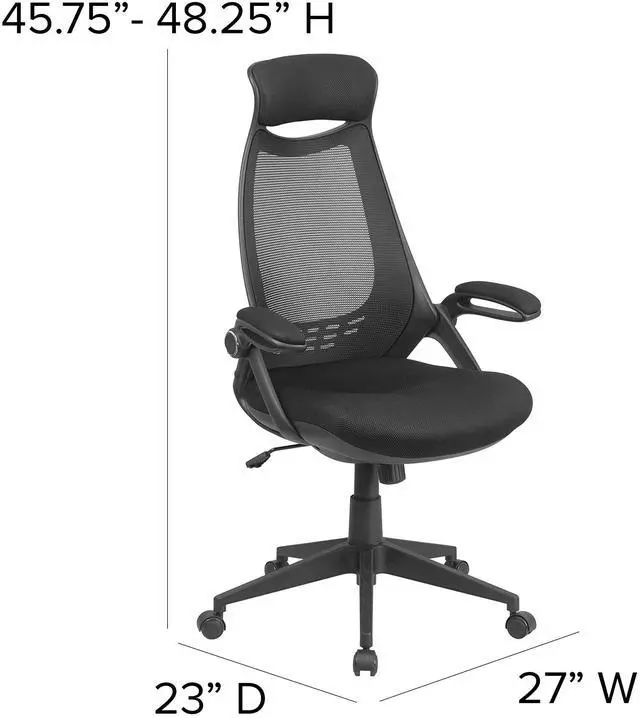 Alt view image 15 of 16 - Ivan High Back Black Mesh Executive Swivel Office Chair with Flip-Up Arms