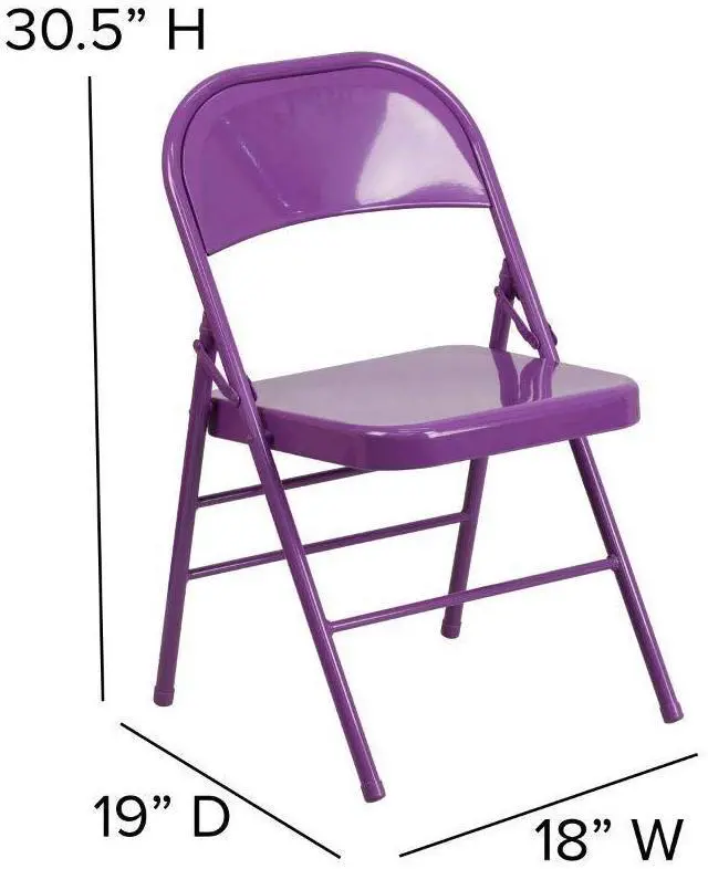 Alt view image 15 of 17 - 2 Pack HERCULES COLORBURST Series Impulsive Purple Triple Braced & Double Hinged Metal Folding Chair