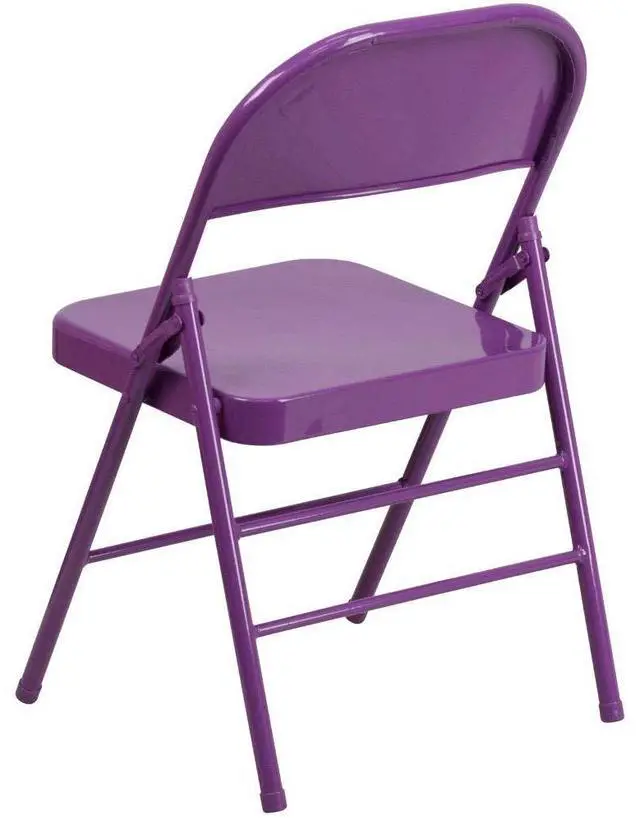 Alt view image 16 of 17 - 2 Pack HERCULES COLORBURST Series Impulsive Purple Triple Braced & Double Hinged Metal Folding Chair