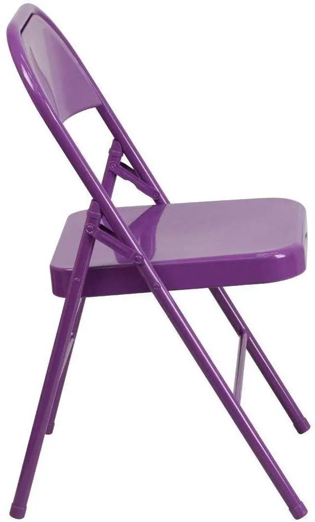 Alt view image 17 of 17 - 2 Pack HERCULES COLORBURST Series Impulsive Purple Triple Braced & Double Hinged Metal Folding Chair