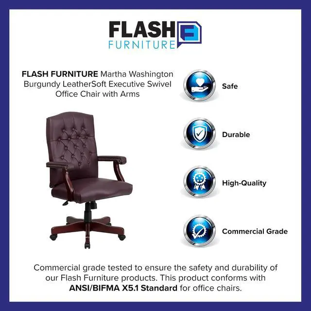Alt view image 20 of 20 - Martha Washington Burgundy LeatherSoft Executive Swivel Office Chair with Arms