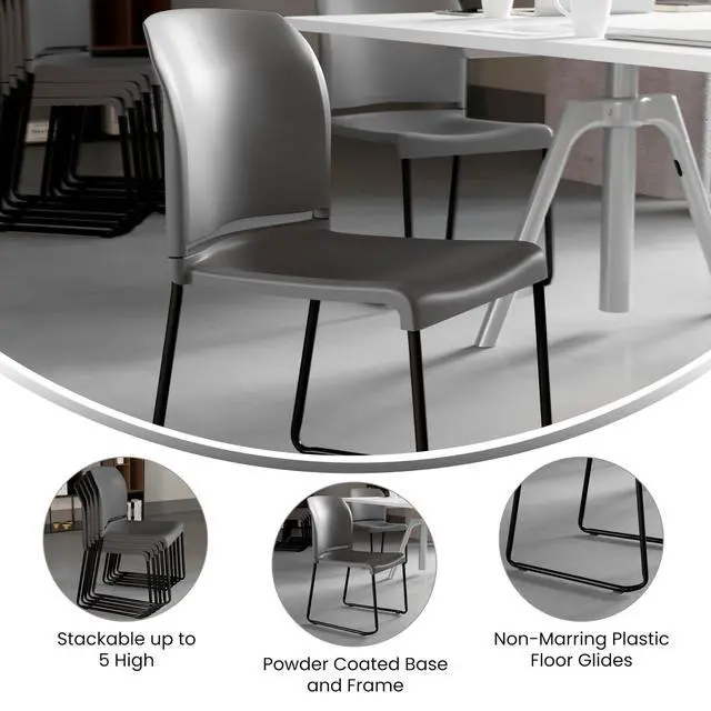 Alt view image 4 of 7 - Hercules Stack Chair, Black | Sled Base, Powder Coated, Contoured, 880 LBS. Weight Capacity