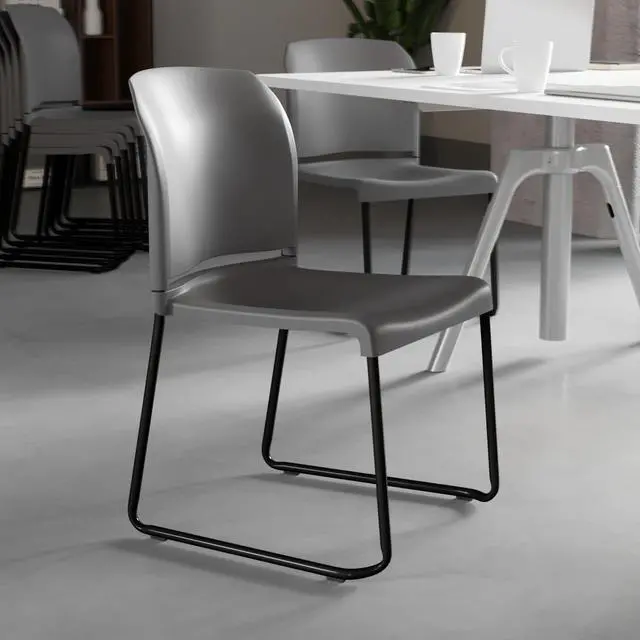 Alt view image 5 of 7 - Hercules Stack Chair, Black | Sled Base, Powder Coated, Contoured, 880 LBS. Weight Capacity