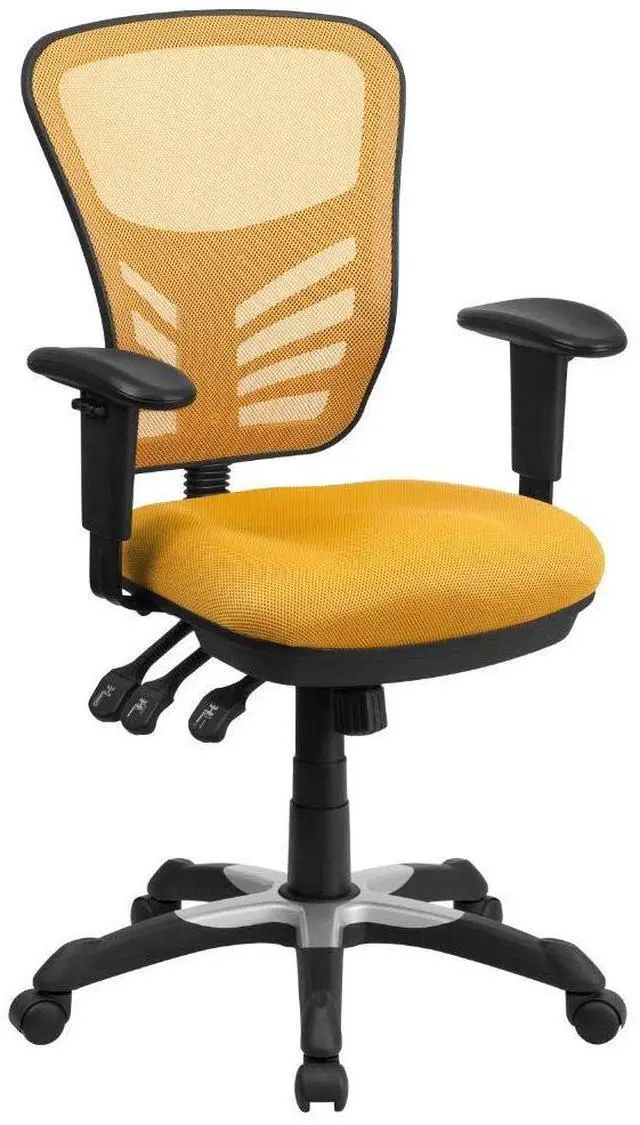 Alt view image 17 of 20 - Mid-Back Yellow-Orange Mesh Multifunction Executive Swivel Ergonomic Office Chair with Adjustable Arms