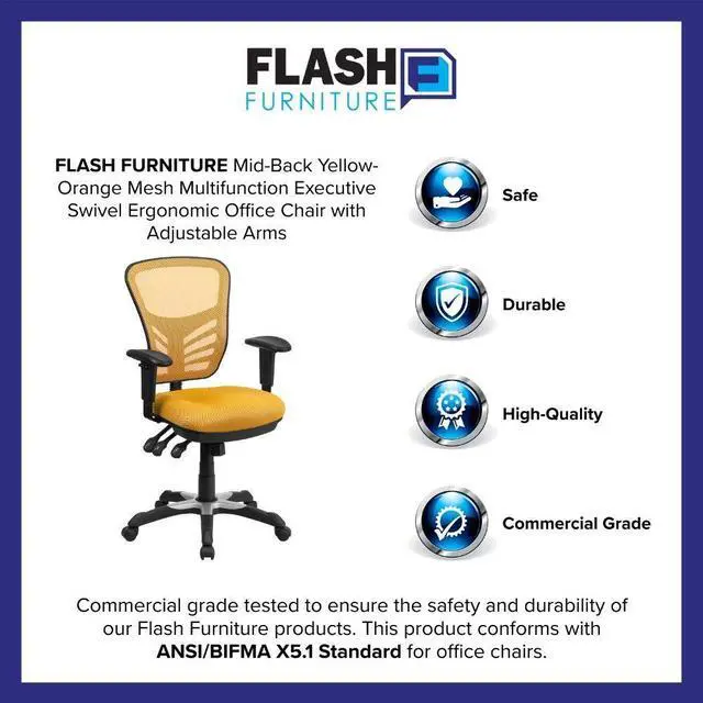 Alt view image 19 of 20 - Mid-Back Yellow-Orange Mesh Multifunction Executive Swivel Ergonomic Office Chair with Adjustable Arms