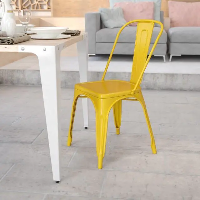 Alt view image 12 of 18 - Yellow Metal Indoor-Outdoor Stackable Chair