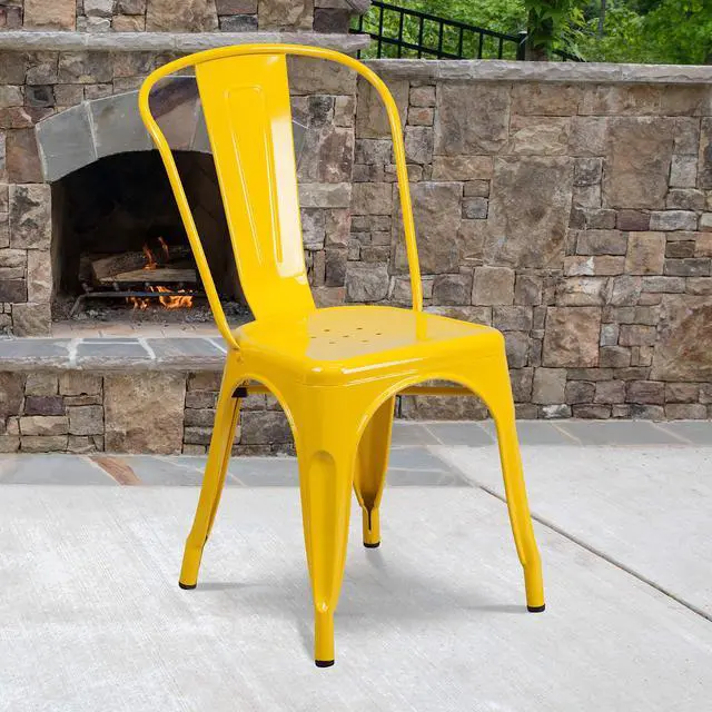 Alt view image 14 of 18 - Yellow Metal Indoor-Outdoor Stackable Chair