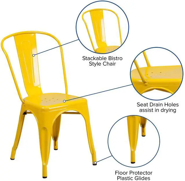 Alt view image 15 of 18 - Yellow Metal Indoor-Outdoor Stackable Chair
