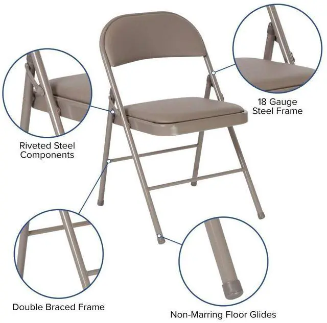 Alt view image 4 of 7 - Flash Furniture 4 Pack HERCULES Series Double Braced Gray Vinyl Folding Chair
