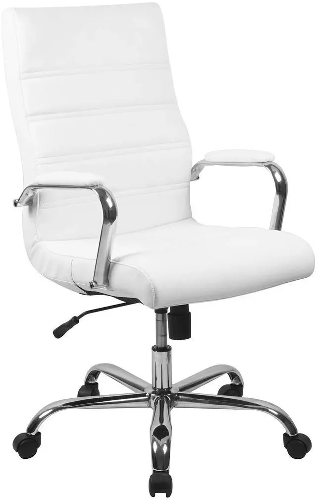 Main image of Whitney High-Back Swivel LeatherSoft Desk Chair with Padded Seat and Armrests, Adjustable Height Padded Office Chair, White/Chrome