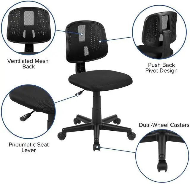 Alt view image 10 of 13 - Flash Fundamentals Mid-Back Black Mesh Swivel Task Office Chair with Pivot Back, BIFMA Certified