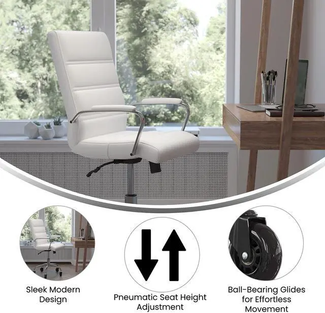 Alt view image 19 of 20 - Camilia Mid-Back White LeatherSoft Executive Swivel Office Chair with Chrome Frame, Arms, and Transparent Roller Wheels