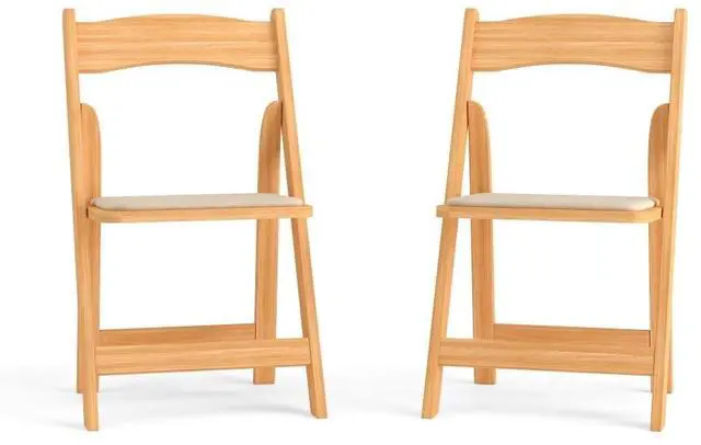 Alt view image 11 of 17 - 2 Pack HERCULES Series Natural Wood Folding Chair with Vinyl Padded Seat