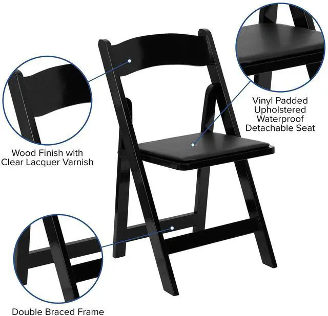 Alt view image 14 of 17 - 2 Pack HERCULES Series Natural Wood Folding Chair with Vinyl Padded Seat