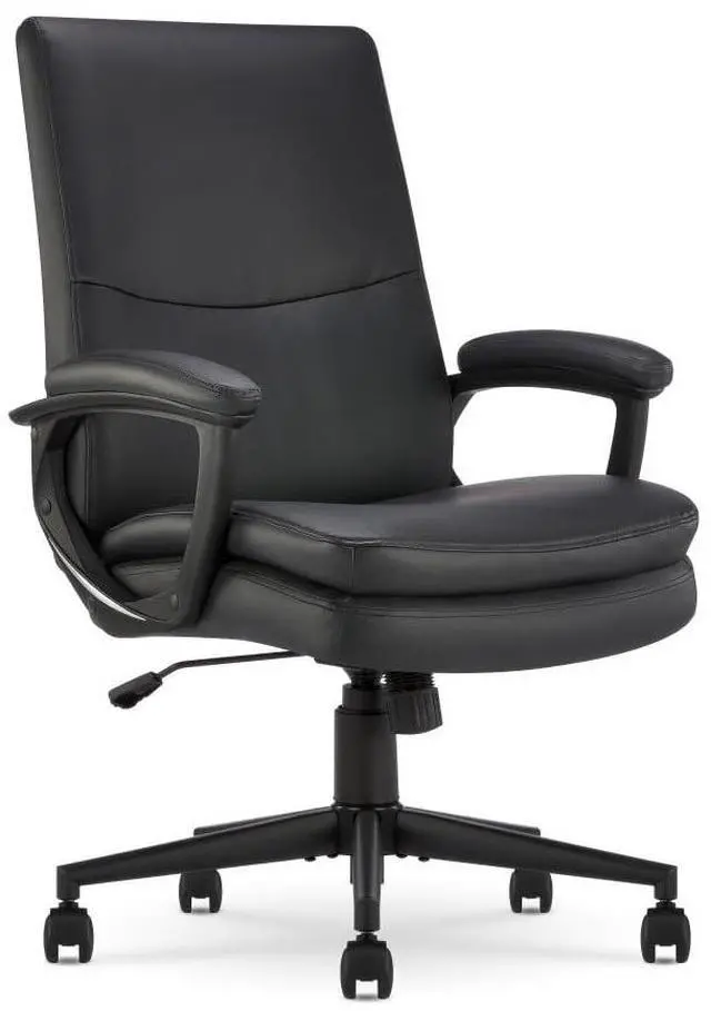 Main image of Serta Comfort Modern Executive Office Chair, Ergonomic Mid-Back Computer DeskChair, Semi Plush Cushion Seat, Double-Layer SertaQuality Foam, Padded Armrests, Metal Swivel Base, Bonded Leather, Black