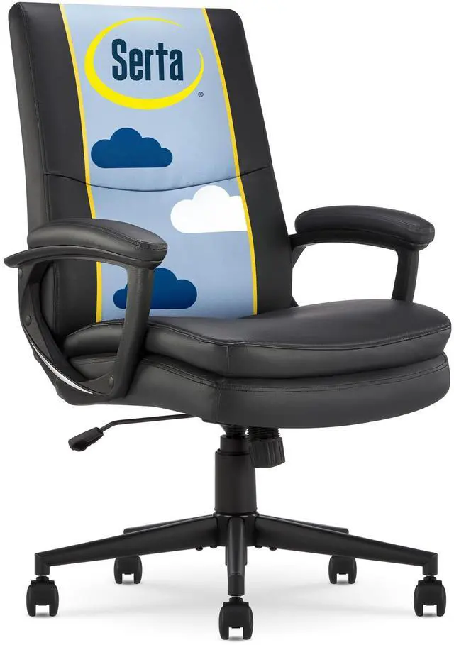 Alt view image 2 of 7 - Serta Comfort Modern Executive Office Chair, Ergonomic Mid-Back Computer DeskChair, Semi Plush Cushion Seat, Double-Layer SertaQuality Foam, Padded Armrests, Metal Swivel Base, Bonded Leather, Black