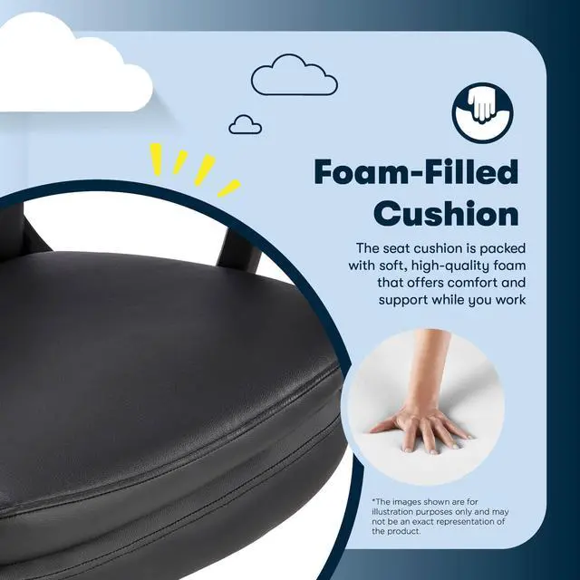 Alt view image 6 of 7 - Serta Comfort Modern Executive Office Chair, Ergonomic Mid-Back Computer DeskChair, Semi Plush Cushion Seat, Double-Layer SertaQuality Foam, Padded Armrests, Metal Swivel Base, Bonded Leather, Black