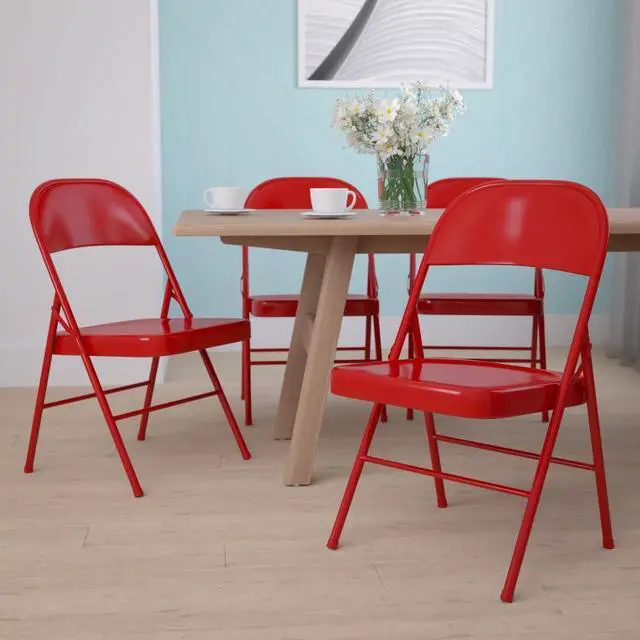 Alt view image 2 of 8 - Flash Furniture 4 Pack HERCULES Series Double Braced Red Metal Folding Chair
