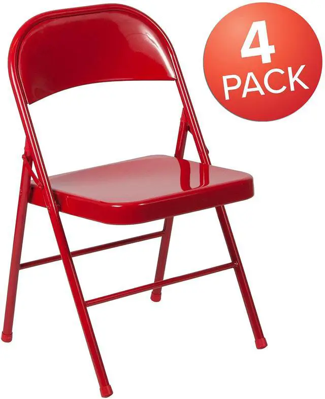 Alt view image 4 of 8 - Flash Furniture 4 Pack HERCULES Series Double Braced Red Metal Folding Chair