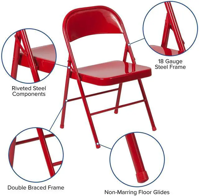 Alt view image 6 of 8 - Flash Furniture 4 Pack HERCULES Series Double Braced Red Metal Folding Chair