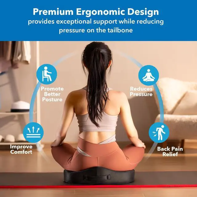 Alt view image 4 of 7 - Mount-It! Office Seat Cushion, Premium Comfort Chair Lumbar Support, Memory Foam, Gel Filling, Ergonomic for Car, Desk, Back Hip Butt Tailbone Relief, Sciatica Cushions Washable Cover in Black