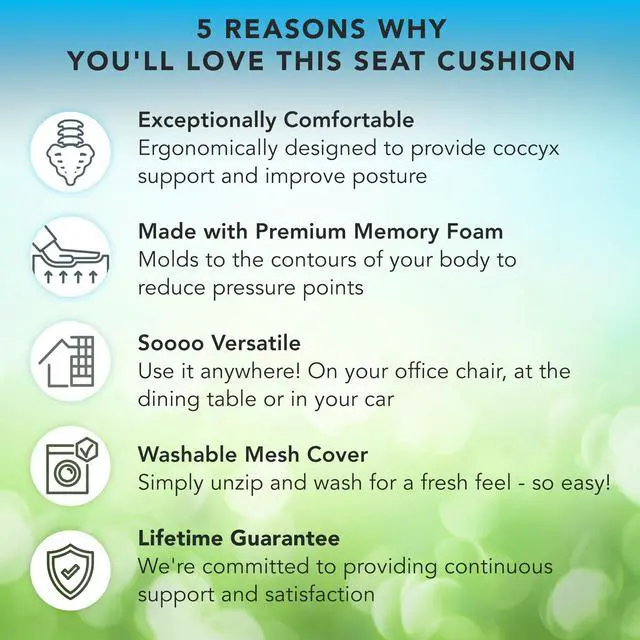 Alt view image 3 of 7 - Mount-It! Office Seat Cushion, Premium Comfort Chair Lumbar Support, Memory Foam, Gel Filling, Ergonomic for Car, Desk, Back Hip Butt Tailbone Relief, Sciatica Cushions Washable Cover in Black