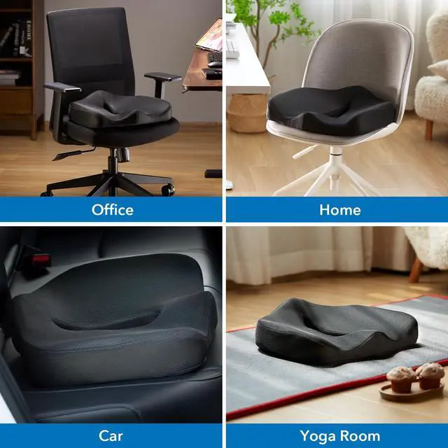 Alt view image 5 of 7 - Mount-It! Office Seat Cushion, Premium Comfort Chair Lumbar Support, Memory Foam, Gel Filling, Ergonomic for Car, Desk, Back Hip Butt Tailbone Relief, Sciatica Cushions Washable Cover in Black