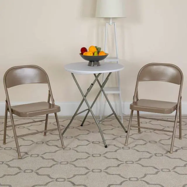 Alt view image 13 of 17 - 2 Pack HERCULES Series Double Braced Beige Metal Folding Chair