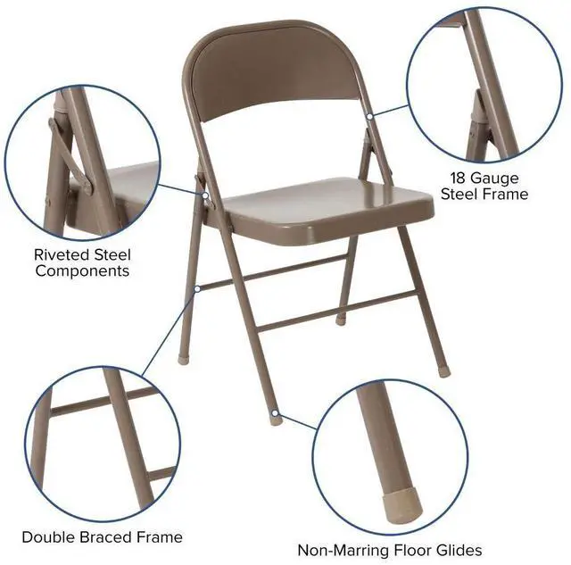 Alt view image 14 of 17 - 2 Pack HERCULES Series Double Braced Beige Metal Folding Chair
