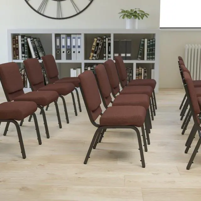Alt view image 15 of 20 - Flash Furniture FD-CH02185-GV-10355-GG Hercules Series 18-1/2-Inch Wide Brown Stacking Church Chair with 4-1/4-Inch Thick Seat/Gold Vein Frame