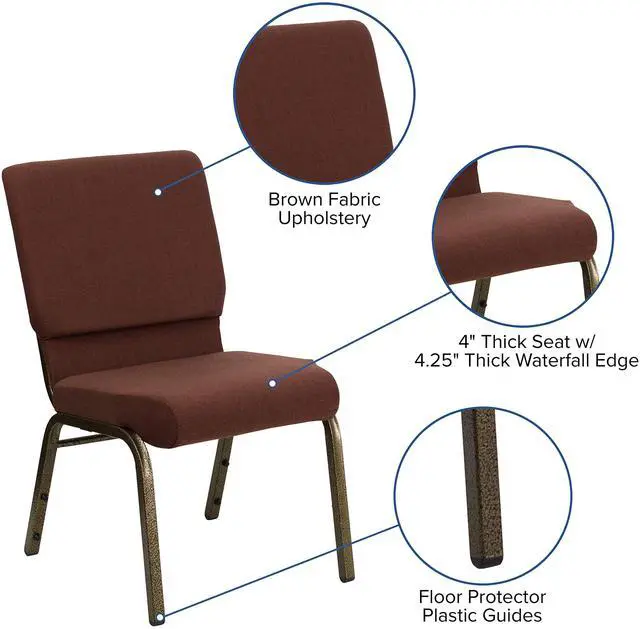 Alt view image 18 of 20 - Flash Furniture FD-CH02185-GV-10355-GG Hercules Series 18-1/2-Inch Wide Brown Stacking Church Chair with 4-1/4-Inch Thick Seat/Gold Vein Frame