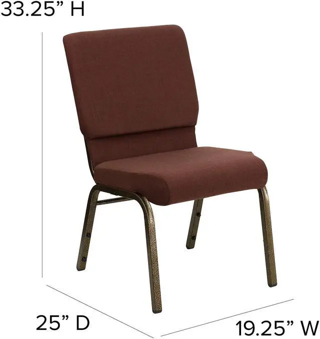Alt view image 19 of 20 - Flash Furniture FD-CH02185-GV-10355-GG Hercules Series 18-1/2-Inch Wide Brown Stacking Church Chair with 4-1/4-Inch Thick Seat/Gold Vein Frame