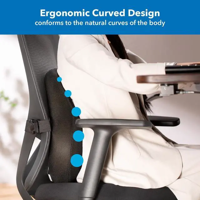 Alt view image 3 of 8 - Mount-It! Office Chair Cushion, Lumbar Support Pillow for Office Chair, Back Support for Work, Office, Gaming with Memory Foam Filling for Back Pain Relief, Improve Posture, Black with Washable Cover