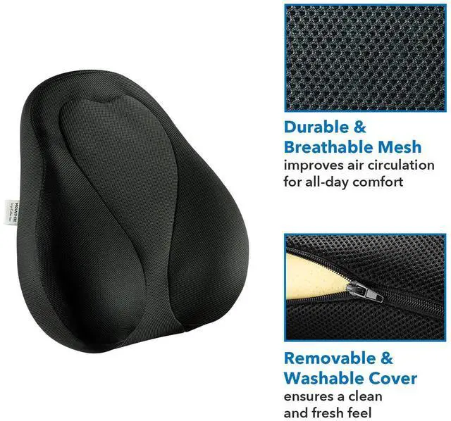 Alt view image 7 of 8 - Mount-It! Office Chair Cushion, Lumbar Support Pillow for Office Chair, Back Support for Work, Office, Gaming with Memory Foam Filling for Back Pain Relief, Improve Posture, Black with Washable Cover