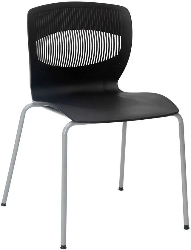 Alt view image 17 of 20 - HERCULES Series Commercial Grade 770 lb. Capacity Ergonomic Stack Chair with Lumbar Support and Silver Steel Frame - Black