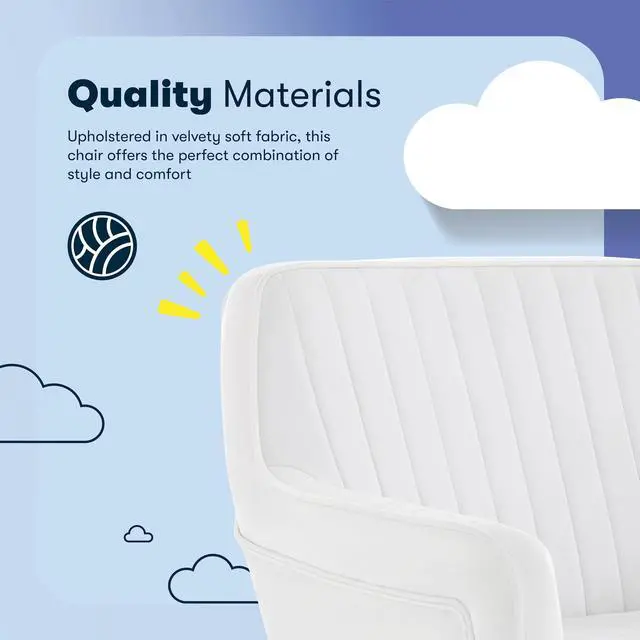 Alt view image 5 of 7 - Serta Ashleigh Modern Office Chair, Channel-Tufted Design, Pocket Coil Seat Cushion, Stylish Mid-Century Accent Armchair, Women's Vanity or MakeupChair, Polished Gold Swivel Base, White Velvet Fabric