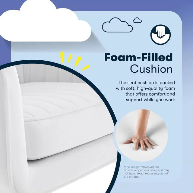 Alt view image 6 of 7 - Serta Ashleigh Modern Office Chair, Channel-Tufted Design, Pocket Coil Seat Cushion, Stylish Mid-Century Accent Armchair, Women's Vanity or MakeupChair, Polished Gold Swivel Base, White Velvet Fabric