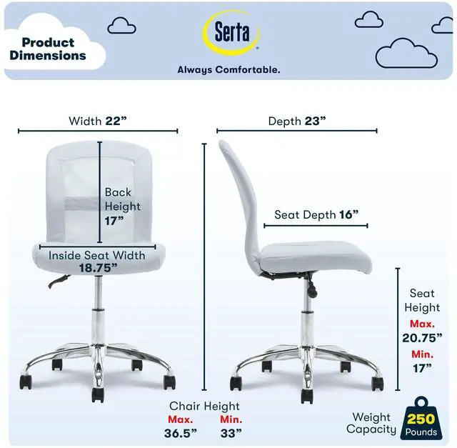 Alt view image 4 of 6 - Serta Essentials Computer Chair, Blue Sky Faux Leather and Mesh