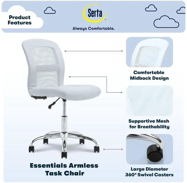 Alt view image 5 of 6 - Serta Essentials Computer Chair, Blue Sky Faux Leather and Mesh
