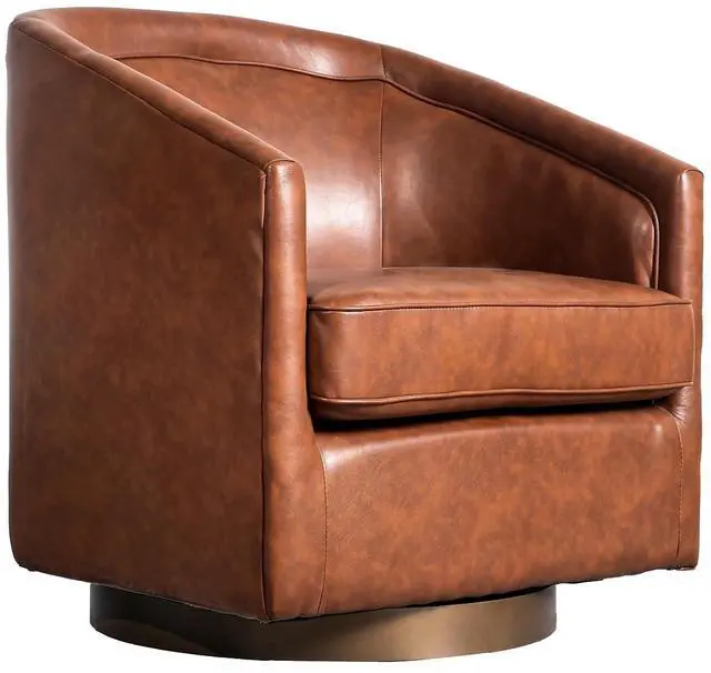 Alt view image 2 of 7 - Flash Furniture Dean Upholstered Barrel Chair, Commercial 360° Swivel Club Style Chair, Sloped Armrests, Brushed Metallic Vinyl Wrapped Metal Base, Brown LeatherSoft