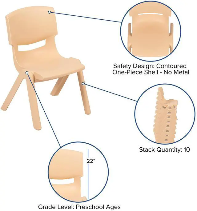 Alt view image 10 of 12 - 4 Pack Natural Plastic Stackable School Chair with 12'' Seat Height
