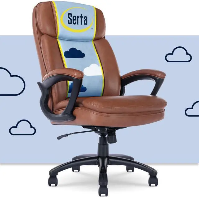 Alt view image 2 of 7 - Serta Fairbanks Big and Tall High Back Executive Office Chair, Ergonomic Gaming Computer Chair with Layered Body Pillows, Contoured Lumbar Zone, Cognac