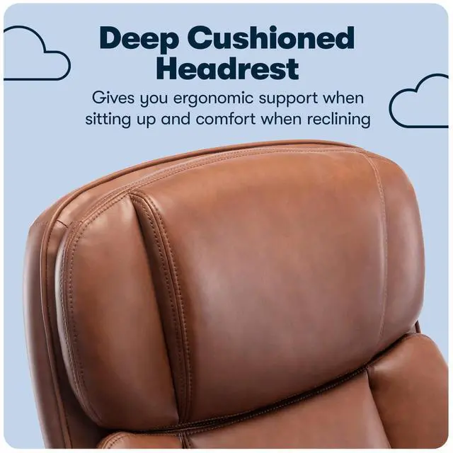 Alt view image 7 of 7 - Serta Fairbanks Big and Tall High Back Executive Office Chair, Ergonomic Gaming Computer Chair with Layered Body Pillows, Contoured Lumbar Zone, Cognac